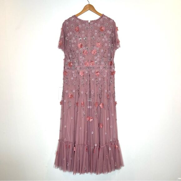 Mac Duggal 9212 Size 6 Pink Floral Embellished High Neck Cap Sleeve ALine Dress - Picture 8 of 10